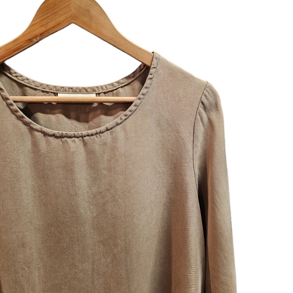 Bryn Walker Brown Asymmetrical Hem 3/4 Sleeve Top Size Small Linen Minimalist - Picture 6 of 10